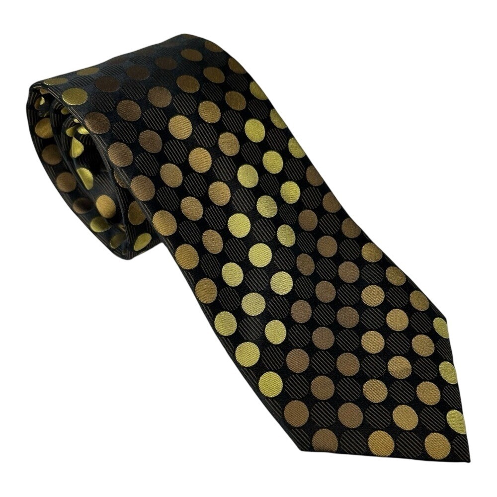 Sean John Brown Gold Polka Dot Tie Elegant Retro Style 100% Silk Mens Necktie